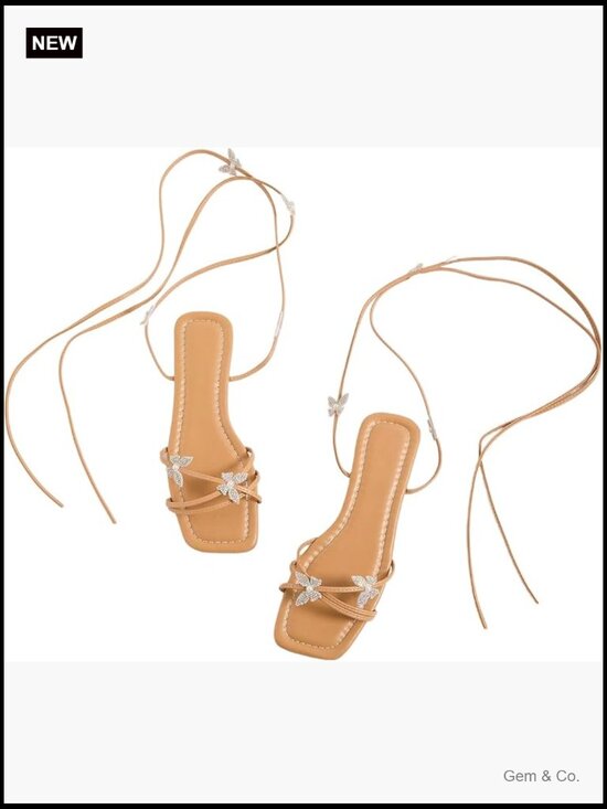 Shoes - Lace Up Strappy Rhinestone Flat Sandals Slide Glitter Gladiator Summer Shoes